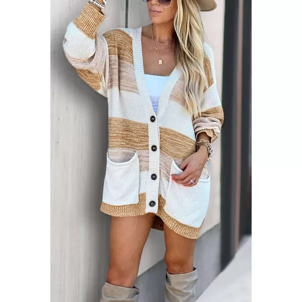 imagePRETTYGARDEN Womens Color Block Cardigan Long Sleeve Open Front Button Down Knit Sweater Coat with PocketsYellow
