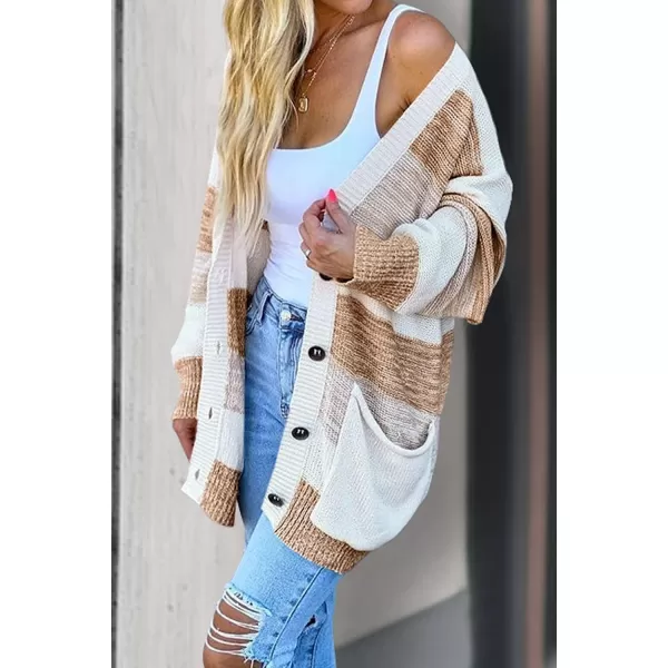 imagePRETTYGARDEN Womens Color Block Cardigan Long Sleeve Open Front Button Down Knit Sweater Coat with PocketsYellow