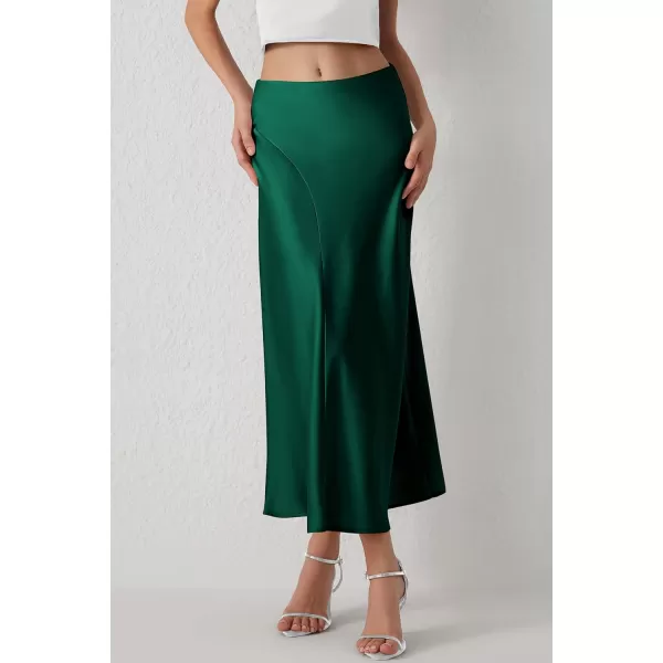 imagePRETTYGARDEN Womens Elegant Satin Skirt High Waist A Line Flowy Cocktail Party Flared Midi SkirtsDark Green