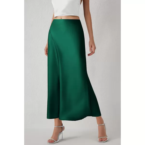imagePRETTYGARDEN Womens Elegant Satin Skirt High Waist A Line Flowy Cocktail Party Flared Midi SkirtsDark Green