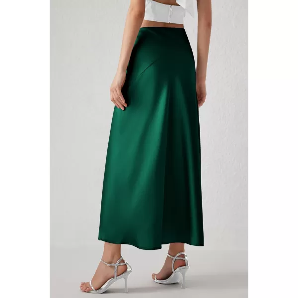 imagePRETTYGARDEN Womens Elegant Satin Skirt High Waist A Line Flowy Cocktail Party Flared Midi SkirtsDark Green