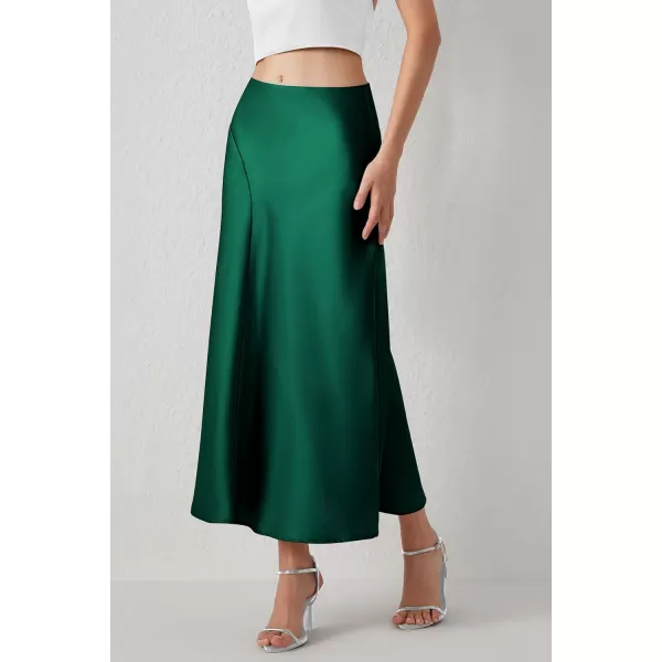 imagePRETTYGARDEN Womens Elegant Satin Skirt High Waist A Line Flowy Cocktail Party Flared Midi SkirtsDark Green
