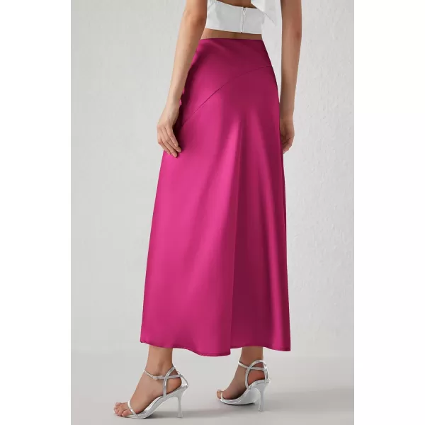 imagePRETTYGARDEN Womens Elegant Satin Skirt High Waist A Line Flowy Cocktail Party Flared Midi SkirtsRose Red