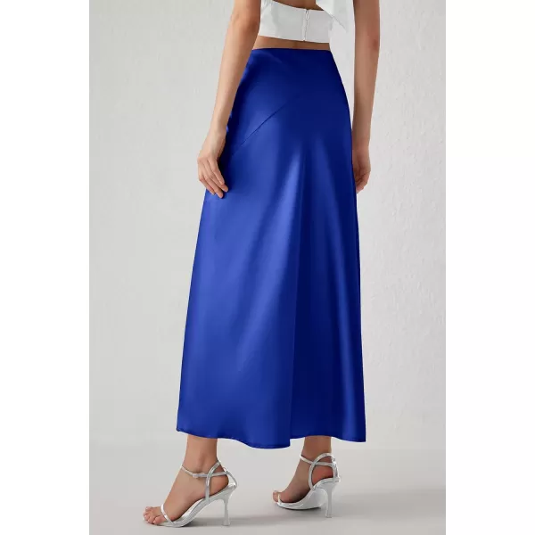 imagePRETTYGARDEN Womens Elegant Satin Skirt High Waist A Line Flowy Cocktail Party Flared Midi SkirtsRoyal Blue