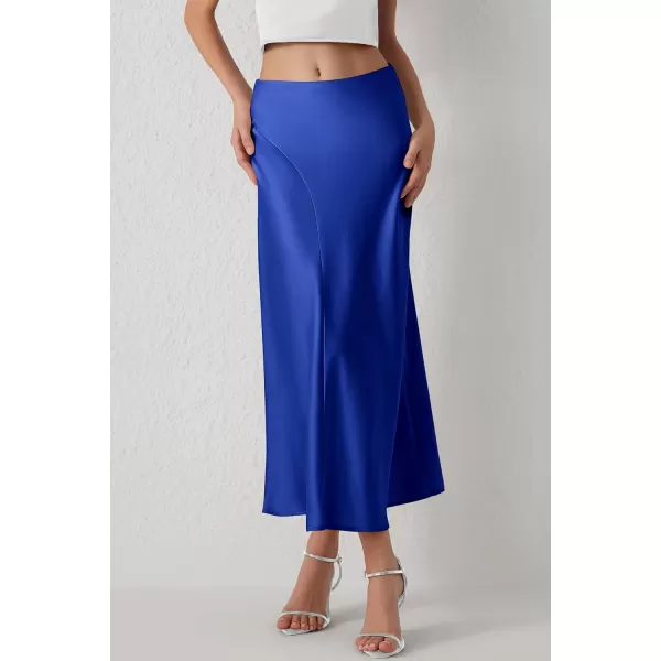 imagePRETTYGARDEN Womens Elegant Satin Skirt High Waist A Line Flowy Cocktail Party Flared Midi SkirtsRoyal Blue