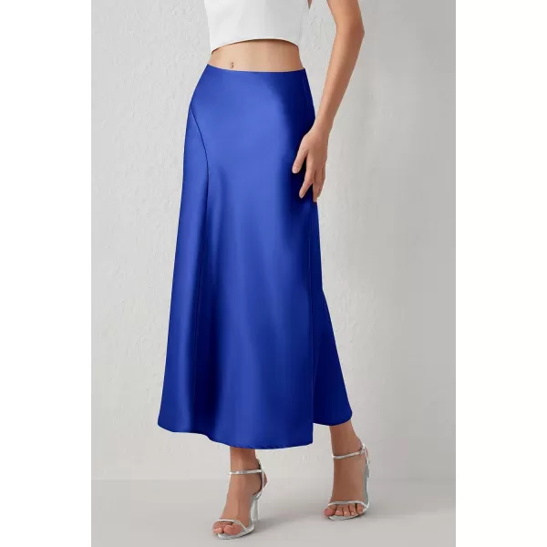 imagePRETTYGARDEN Womens Elegant Satin Skirt High Waist A Line Flowy Cocktail Party Flared Midi SkirtsRoyal Blue