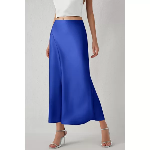 imagePRETTYGARDEN Womens Elegant Satin Skirt High Waist A Line Flowy Cocktail Party Flared Midi SkirtsRoyal Blue