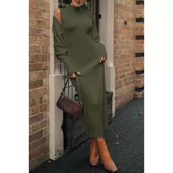imagePRETTYGARDEN Womens Fall 2 Piece Outfits Bodycon Maxi Tank Pullover Sweater Dress And Long Sleeve Cropped Cardigan Knit SetsArmy Green