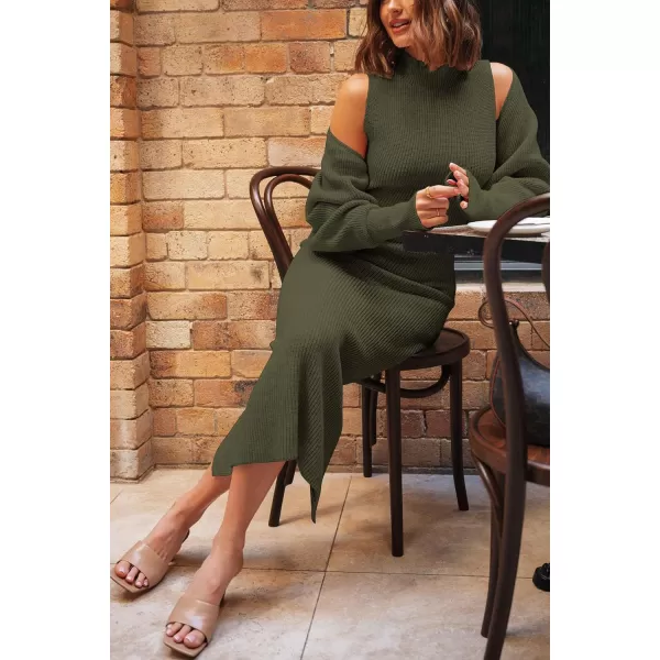 imagePRETTYGARDEN Womens Fall 2 Piece Outfits Bodycon Maxi Tank Pullover Sweater Dress And Long Sleeve Cropped Cardigan Knit SetsArmy Green