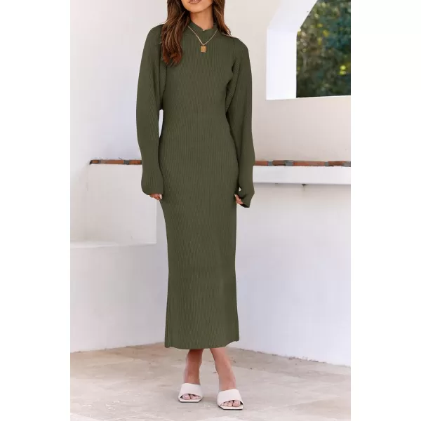 imagePRETTYGARDEN Womens Fall 2 Piece Outfits Bodycon Maxi Tank Pullover Sweater Dress And Long Sleeve Cropped Cardigan Knit SetsArmy Green