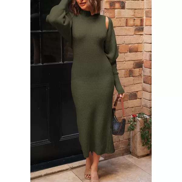 imagePRETTYGARDEN Womens Fall 2 Piece Outfits Bodycon Maxi Tank Pullover Sweater Dress And Long Sleeve Cropped Cardigan Knit SetsArmy Green