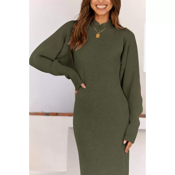 imagePRETTYGARDEN Womens Fall 2 Piece Outfits Bodycon Maxi Tank Pullover Sweater Dress And Long Sleeve Cropped Cardigan Knit SetsArmy Green