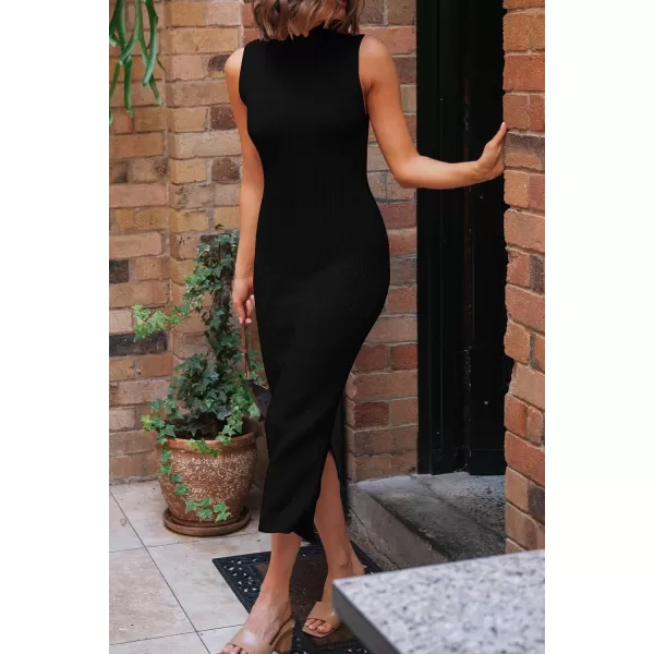 imagePRETTYGARDEN Womens Fall 2 Piece Outfits Bodycon Maxi Tank Pullover Sweater Dress And Long Sleeve Cropped Cardigan Knit SetsBlack