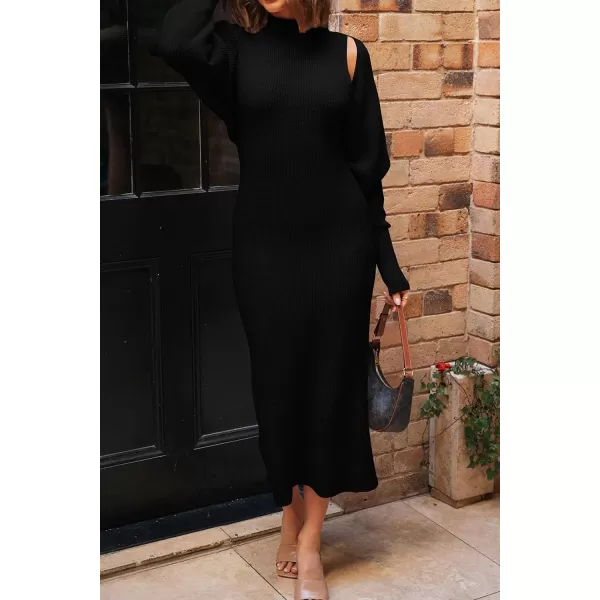 imagePRETTYGARDEN Womens Fall 2 Piece Outfits Bodycon Maxi Tank Pullover Sweater Dress And Long Sleeve Cropped Cardigan Knit SetsBlack