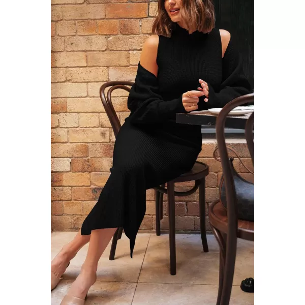 imagePRETTYGARDEN Womens Fall 2 Piece Outfits Bodycon Maxi Tank Pullover Sweater Dress And Long Sleeve Cropped Cardigan Knit SetsBlack