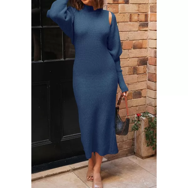imagePRETTYGARDEN Womens Fall 2 Piece Outfits Bodycon Maxi Tank Pullover Sweater Dress And Long Sleeve Cropped Cardigan Knit SetsBlue