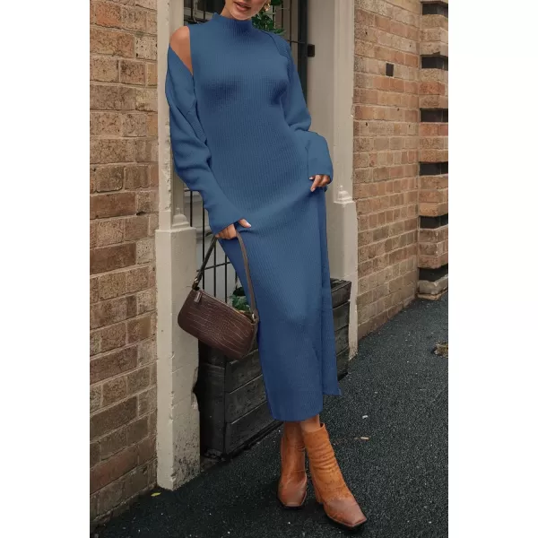 imagePRETTYGARDEN Womens Fall 2 Piece Outfits Bodycon Maxi Tank Pullover Sweater Dress And Long Sleeve Cropped Cardigan Knit SetsBlue