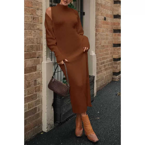 imagePRETTYGARDEN Womens Fall 2 Piece Outfits Bodycon Maxi Tank Pullover Sweater Dress And Long Sleeve Cropped Cardigan Knit SetsCaramel