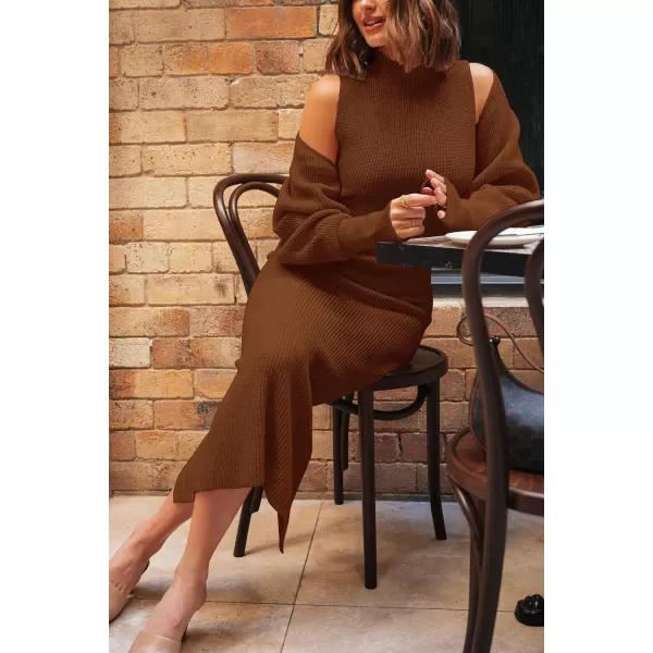 imagePRETTYGARDEN Womens Fall 2 Piece Outfits Bodycon Maxi Tank Pullover Sweater Dress And Long Sleeve Cropped Cardigan Knit SetsCaramel