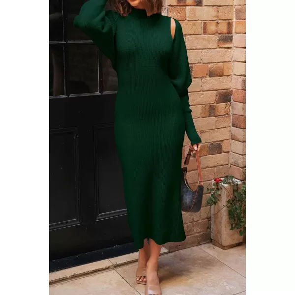 imagePRETTYGARDEN Womens Fall 2 Piece Outfits Bodycon Maxi Tank Pullover Sweater Dress And Long Sleeve Cropped Cardigan Knit SetsDark Green