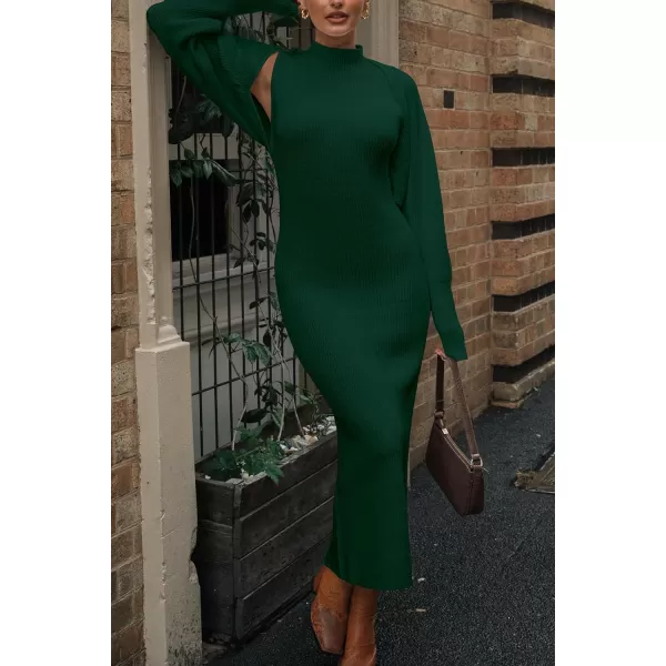 imagePRETTYGARDEN Womens Fall 2 Piece Outfits Bodycon Maxi Tank Pullover Sweater Dress And Long Sleeve Cropped Cardigan Knit SetsDark Green