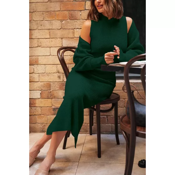 imagePRETTYGARDEN Womens Fall 2 Piece Outfits Bodycon Maxi Tank Pullover Sweater Dress And Long Sleeve Cropped Cardigan Knit SetsDark Green