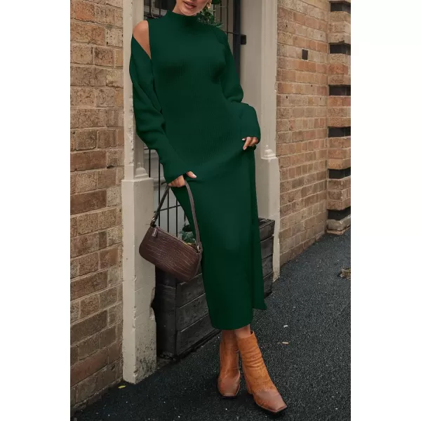imagePRETTYGARDEN Womens Fall 2 Piece Outfits Bodycon Maxi Tank Pullover Sweater Dress And Long Sleeve Cropped Cardigan Knit SetsDark Green