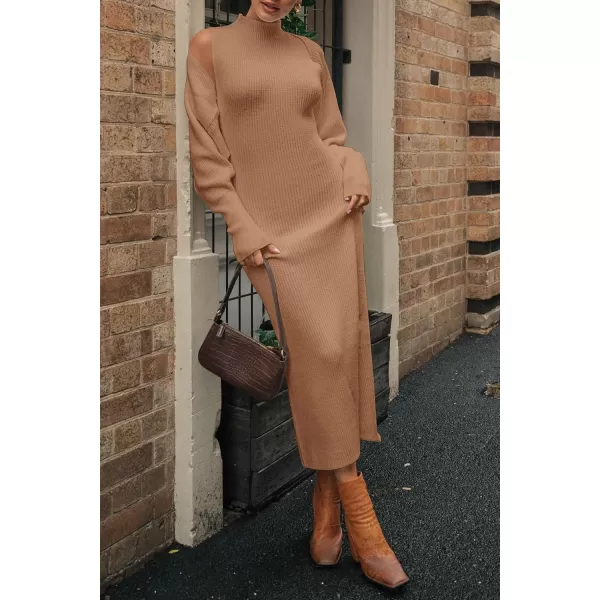 imagePRETTYGARDEN Womens Fall 2 Piece Outfits Bodycon Maxi Tank Pullover Sweater Dress And Long Sleeve Cropped Cardigan Knit SetsKhaki