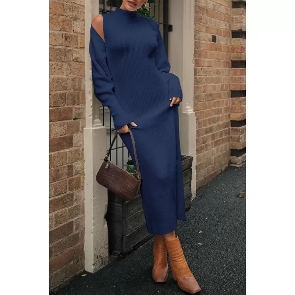 imagePRETTYGARDEN Womens Fall 2 Piece Outfits Bodycon Maxi Tank Pullover Sweater Dress And Long Sleeve Cropped Cardigan Knit SetsNavy