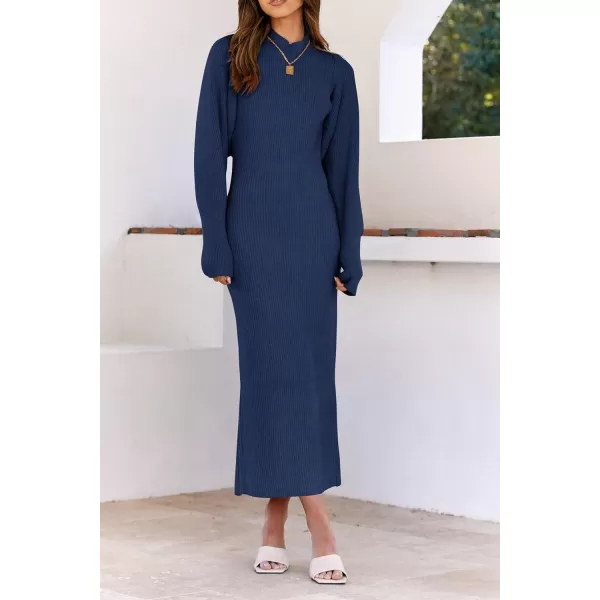 imagePRETTYGARDEN Womens Fall 2 Piece Outfits Bodycon Maxi Tank Pullover Sweater Dress And Long Sleeve Cropped Cardigan Knit SetsNavy