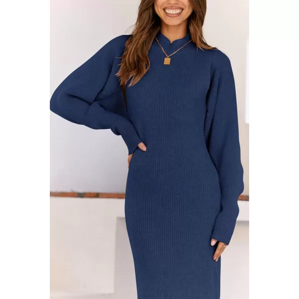 imagePRETTYGARDEN Womens Fall 2 Piece Outfits Bodycon Maxi Tank Pullover Sweater Dress And Long Sleeve Cropped Cardigan Knit SetsNavy