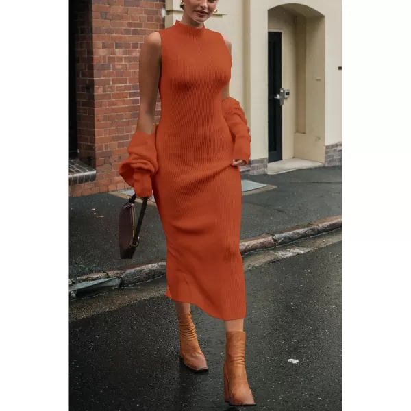 imagePRETTYGARDEN Womens Fall 2 Piece Outfits Bodycon Maxi Tank Pullover Sweater Dress And Long Sleeve Cropped Cardigan Knit SetsOrange
