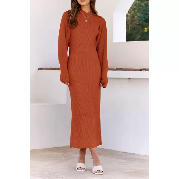 imagePRETTYGARDEN Womens Fall 2 Piece Outfits Bodycon Maxi Tank Pullover Sweater Dress And Long Sleeve Cropped Cardigan Knit SetsOrange