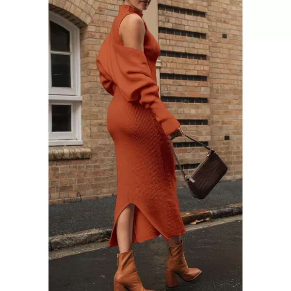 imagePRETTYGARDEN Womens Fall 2 Piece Outfits Bodycon Maxi Tank Pullover Sweater Dress And Long Sleeve Cropped Cardigan Knit SetsOrange