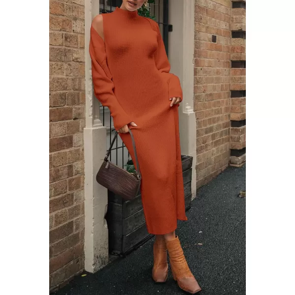 imagePRETTYGARDEN Womens Fall 2 Piece Outfits Bodycon Maxi Tank Pullover Sweater Dress And Long Sleeve Cropped Cardigan Knit SetsOrange