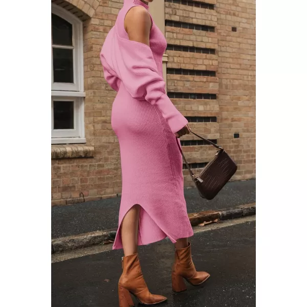 imagePRETTYGARDEN Womens Fall 2 Piece Outfits Bodycon Maxi Tank Pullover Sweater Dress And Long Sleeve Cropped Cardigan Knit SetsPink