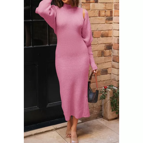 imagePRETTYGARDEN Womens Fall 2 Piece Outfits Bodycon Maxi Tank Pullover Sweater Dress And Long Sleeve Cropped Cardigan Knit SetsPink