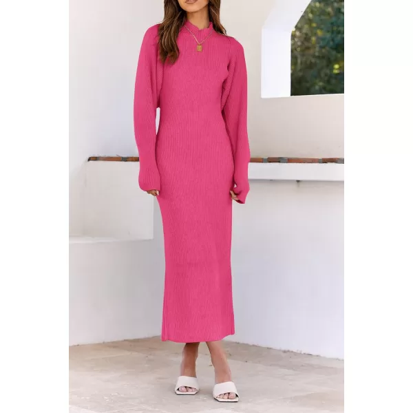 imagePRETTYGARDEN Womens Fall 2 Piece Outfits Bodycon Maxi Tank Pullover Sweater Dress And Long Sleeve Cropped Cardigan Knit SetsRose Red