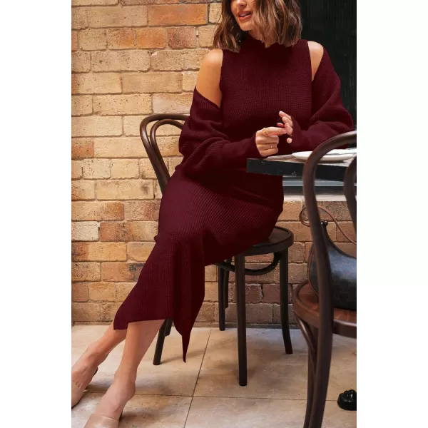 imagePRETTYGARDEN Womens Fall 2 Piece Outfits Bodycon Maxi Tank Pullover Sweater Dress And Long Sleeve Cropped Cardigan Knit SetsWine Red