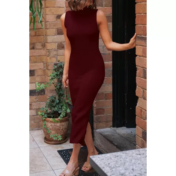 imagePRETTYGARDEN Womens Fall 2 Piece Outfits Bodycon Maxi Tank Pullover Sweater Dress And Long Sleeve Cropped Cardigan Knit SetsWine Red