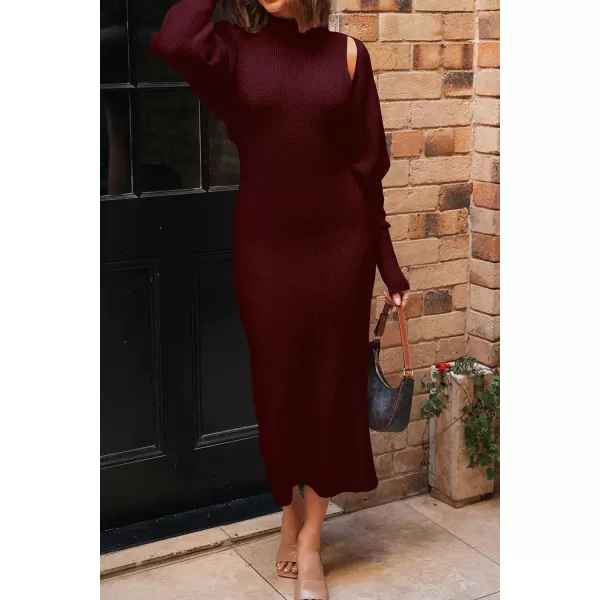 imagePRETTYGARDEN Womens Fall 2 Piece Outfits Bodycon Maxi Tank Pullover Sweater Dress And Long Sleeve Cropped Cardigan Knit SetsWine Red