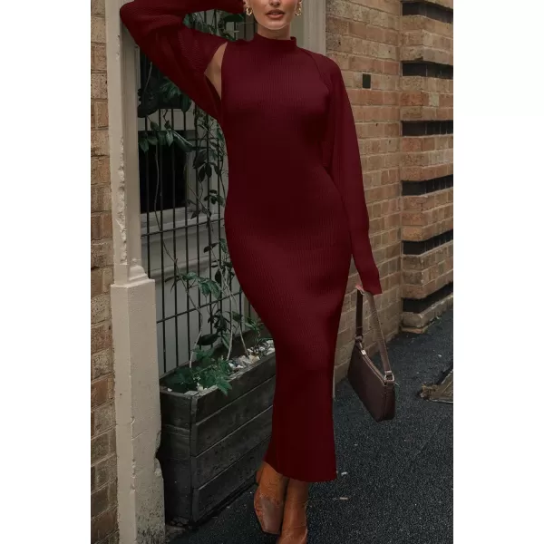 imagePRETTYGARDEN Womens Fall 2 Piece Outfits Bodycon Maxi Tank Pullover Sweater Dress And Long Sleeve Cropped Cardigan Knit SetsWine Red