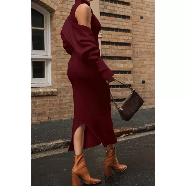 imagePRETTYGARDEN Womens Fall 2 Piece Outfits Bodycon Maxi Tank Pullover Sweater Dress And Long Sleeve Cropped Cardigan Knit SetsWine Red