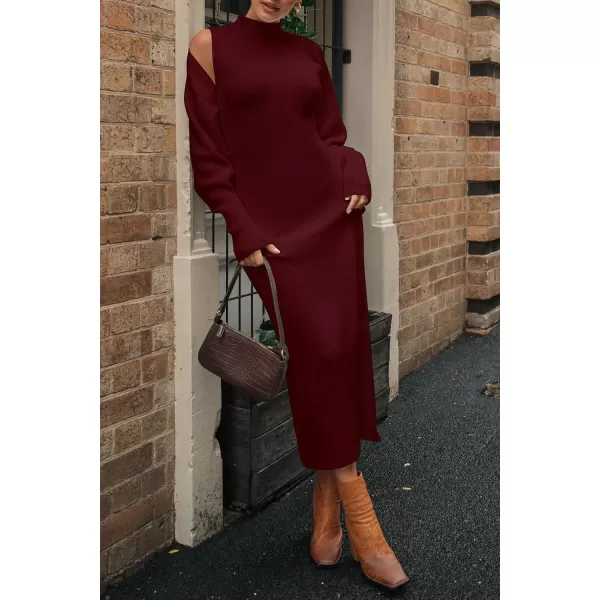 imagePRETTYGARDEN Womens Fall 2 Piece Outfits Bodycon Maxi Tank Pullover Sweater Dress And Long Sleeve Cropped Cardigan Knit SetsWine Red