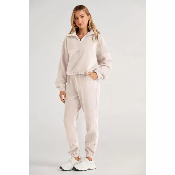 imagePRETTYGARDEN Womens Fall 2 Piece Outfits Fleece Sweatsuits Set Half Zip Cropped Sweatshirt Pullover Sweatpants Y2K TracksuitBeige