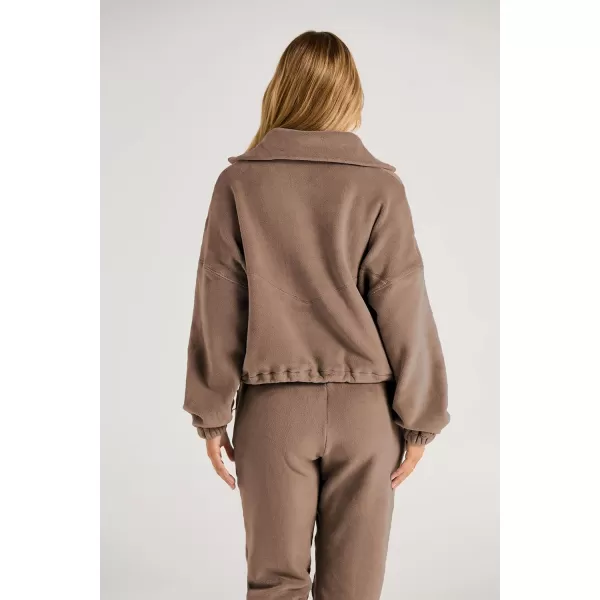 imagePRETTYGARDEN Womens Fall 2 Piece Outfits Fleece Sweatsuits Set Half Zip Cropped Sweatshirt Pullover Sweatpants Y2K TracksuitDark Khaki