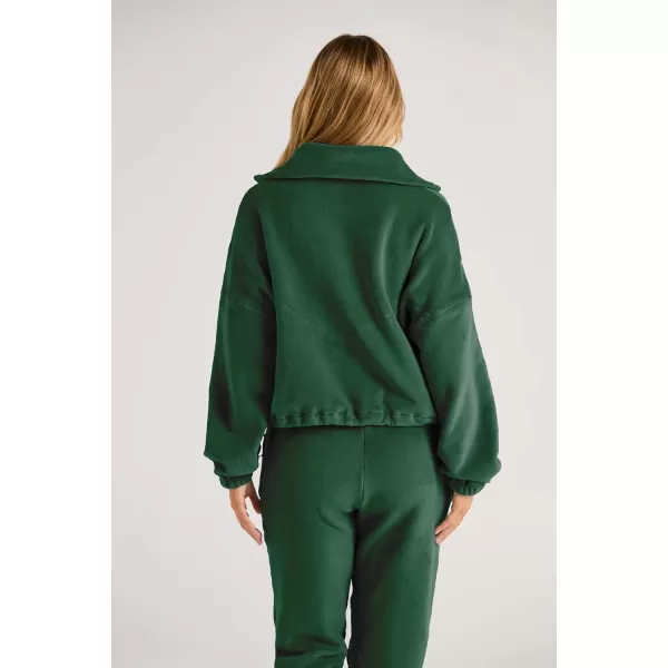 imagePRETTYGARDEN Womens Fall 2 Piece Outfits Fleece Sweatsuits Set Half Zip Cropped Sweatshirt Pullover Sweatpants Y2K TracksuitGreen