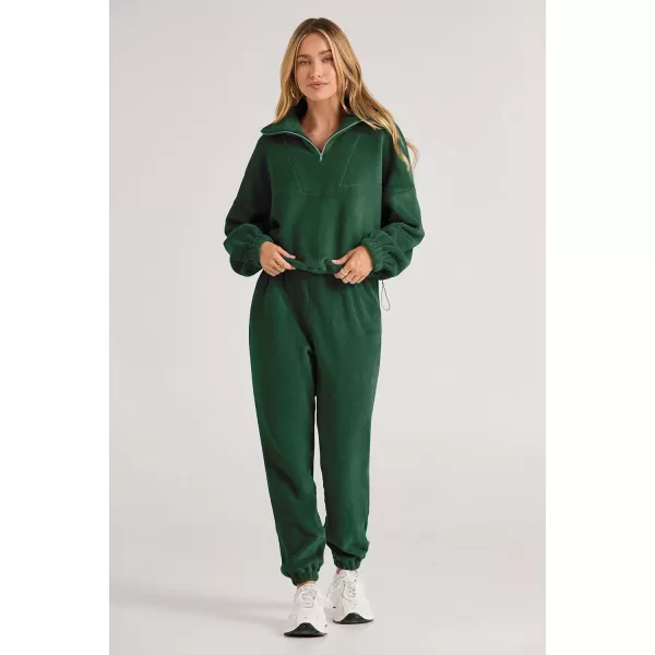 imagePRETTYGARDEN Womens Fall 2 Piece Outfits Fleece Sweatsuits Set Half Zip Cropped Sweatshirt Pullover Sweatpants Y2K TracksuitGreen
