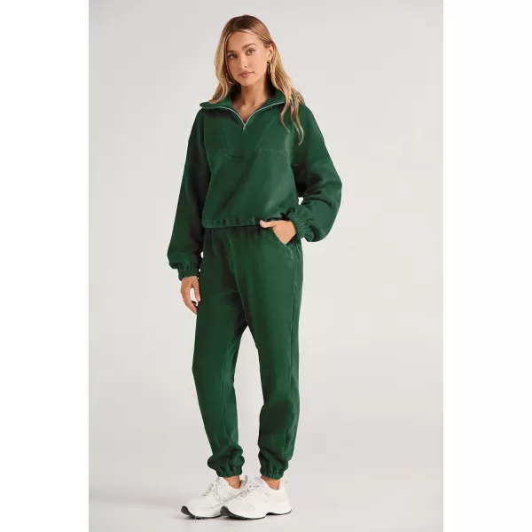 imagePRETTYGARDEN Womens Fall 2 Piece Outfits Fleece Sweatsuits Set Half Zip Cropped Sweatshirt Pullover Sweatpants Y2K TracksuitGreen