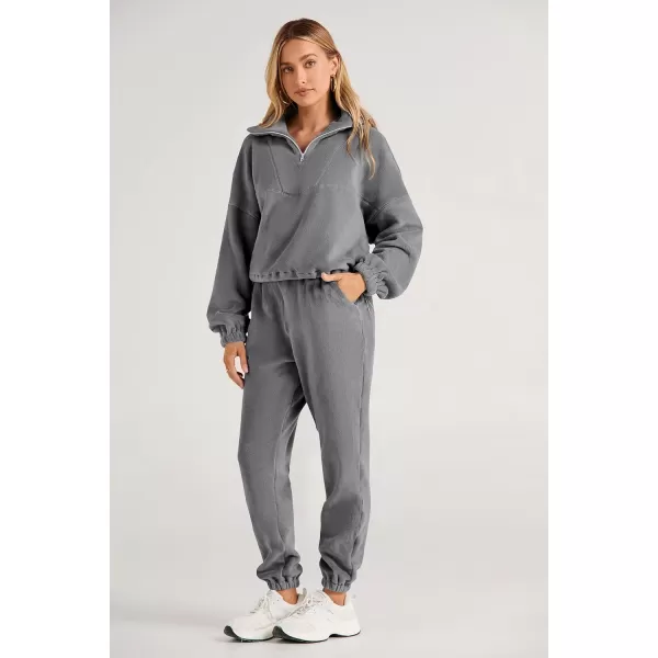 imagePRETTYGARDEN Womens Fall 2 Piece Outfits Fleece Sweatsuits Set Half Zip Cropped Sweatshirt Pullover Sweatpants Y2K TracksuitGrey